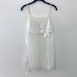 white fishnet babydoll chemise with lace d…